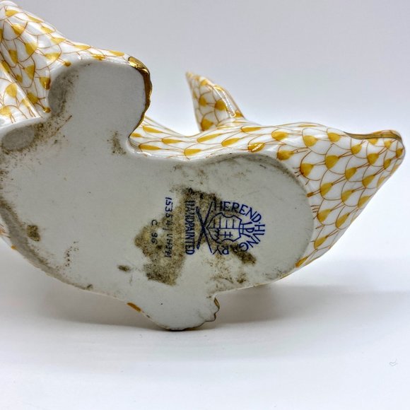 Herend Hungary hand painted yellow fishnet 24K accent Figurine Large Sneaky Fox - Picture 12 of 13